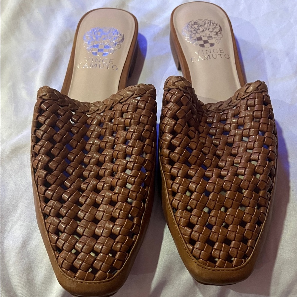 Vince Camuto Tan Woven Slip-On Shoes
